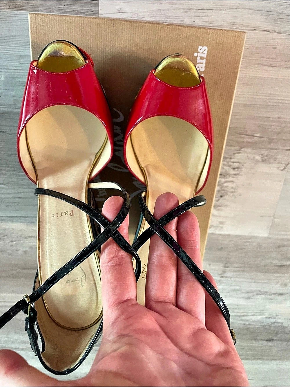 Christian Louboutin Loubi Zeppa 140 Patent Wedges Black & Red